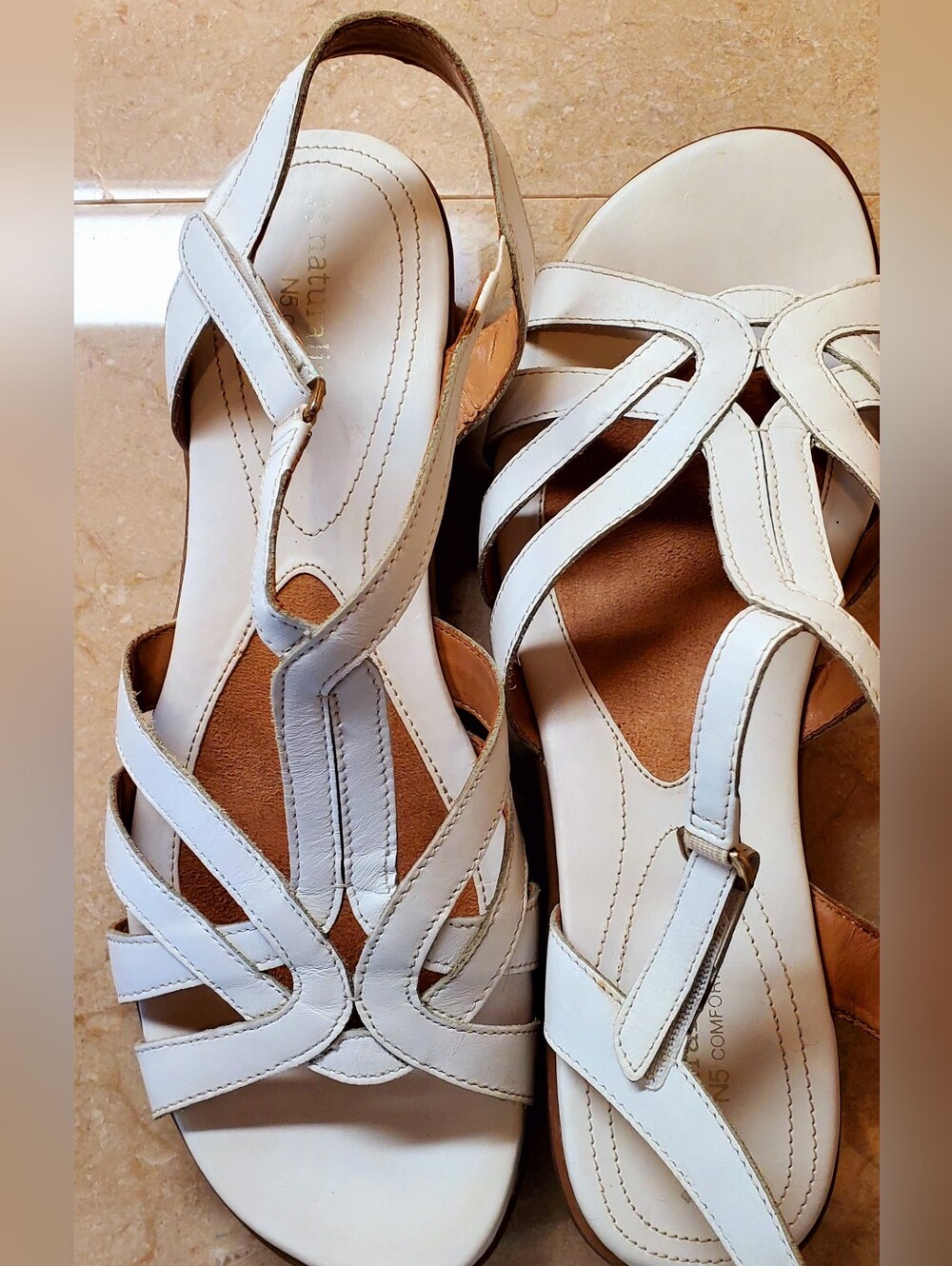 White Strappy Women’s Sandal with Low Wedge Size 10 M - Picture 9 of 10